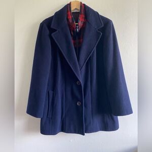 J.G.Hook Vintage Wool Coat with Plaid Lining Size L Heritage Classic Navy